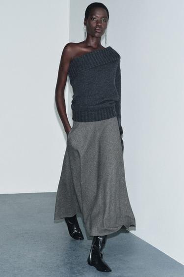 ZW COLLECTION CHECK LAYERED SKIRT WITH WOOL - Grey / Beige by Zara