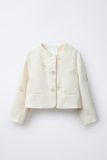 VESTE STRUCTURÉE À LACETS BRILLANTS - Écru de Zara