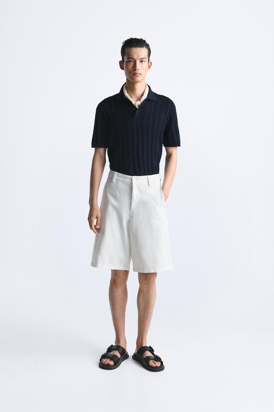 TEXTURED RIBBED KNIT POLO SHIRT - Navy blue | ZARA South Africa