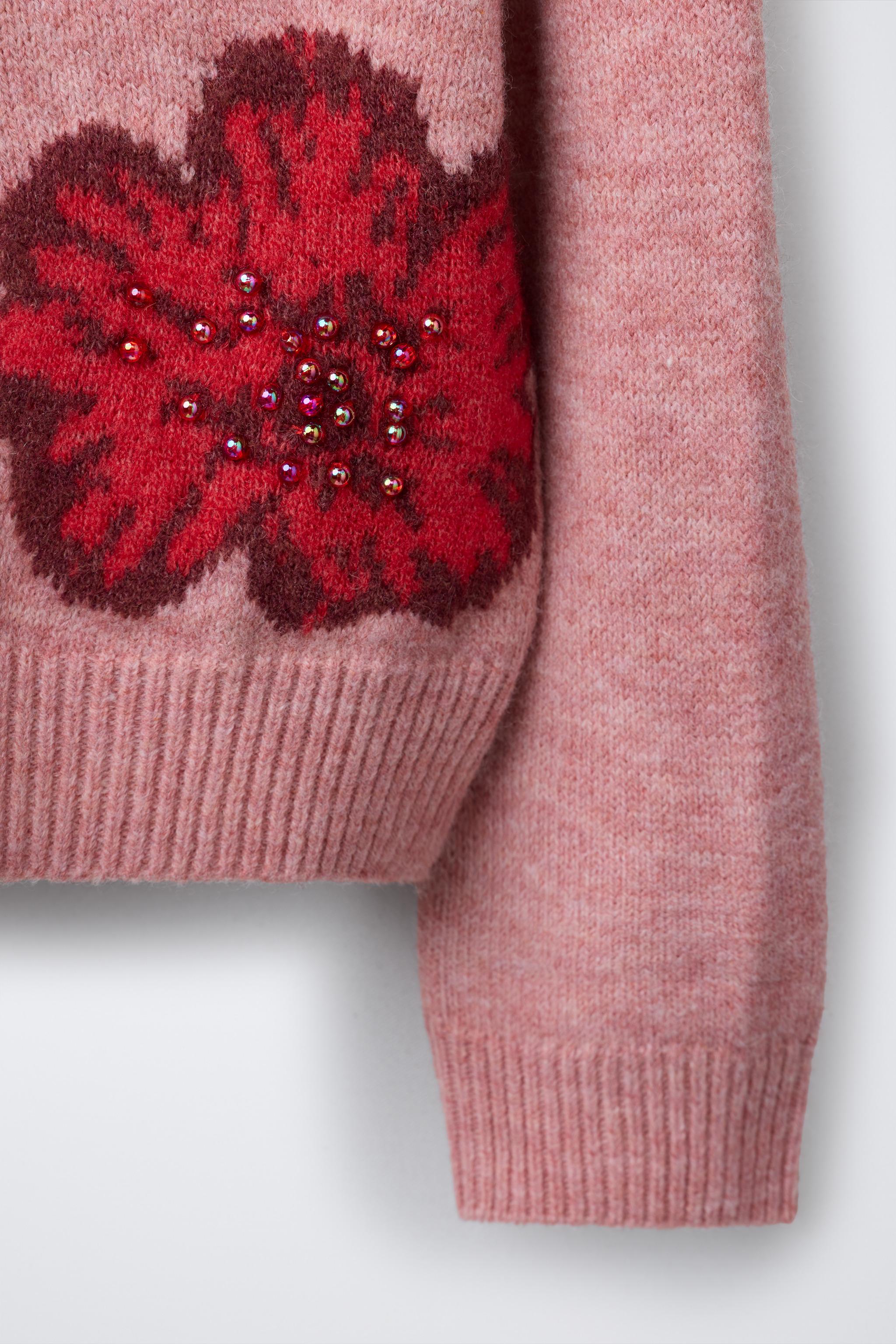 BEADED FLORAL KNIT JUMPER