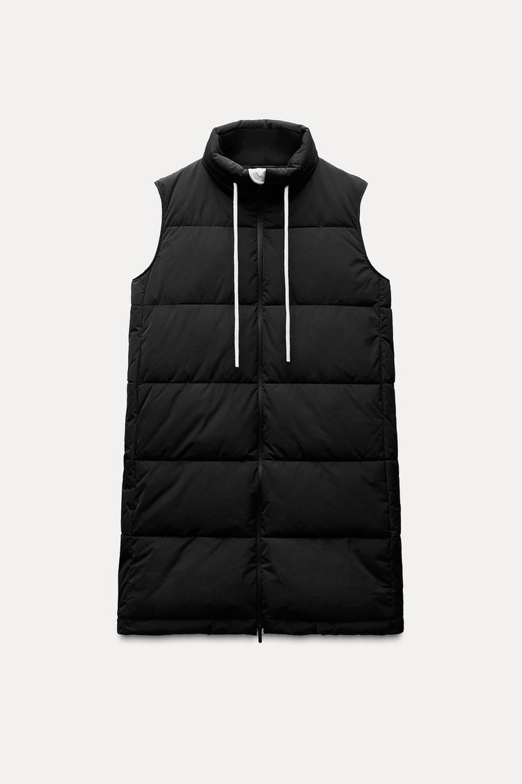 Abrigos Acolchados Chaleco Zara Mujer Negro Largo CHALECO LARGO