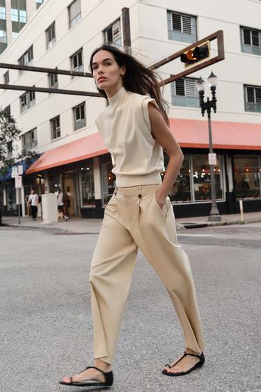 STRAIGHT-LEG CHINO TROUSERS - Sand by Zara