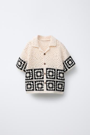 CAMISA PUNTO CROCHET - Crudo / Negro de Zara