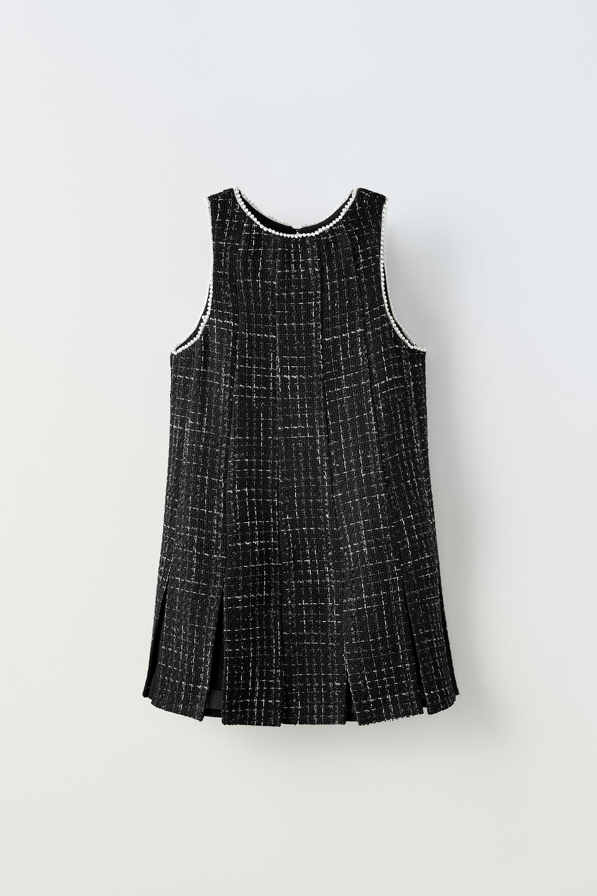 Zara black and white best sale tweed dress