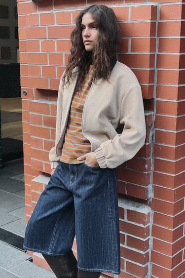 CORDUROY JAS MET CONTRASTKRAAG - Beige van Zara