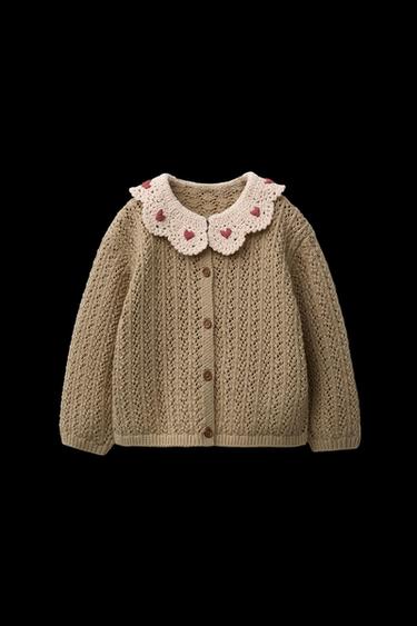 CHAQUETA PUNTO CUELLO CROCHET - Khaki claro de Zara