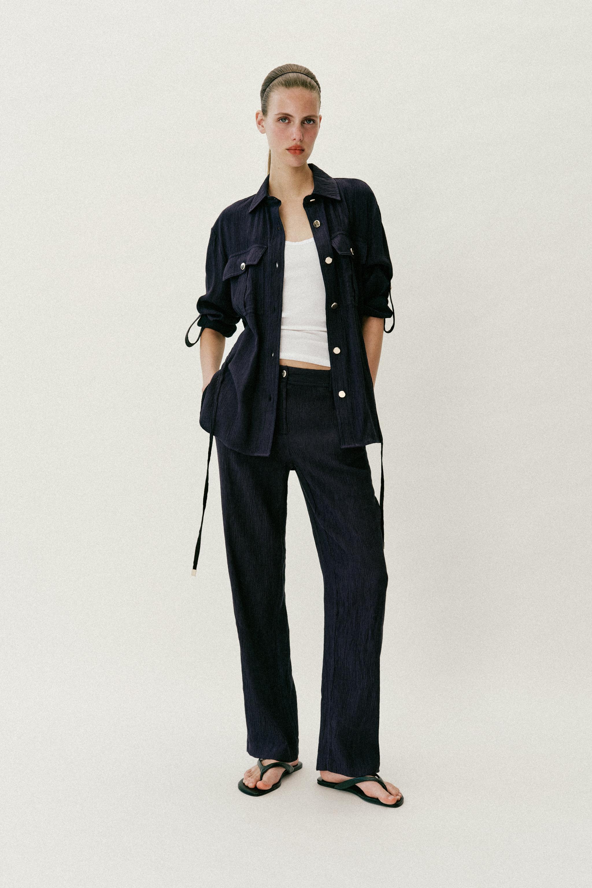 WRINKLED EFFECT STRAIGHT PANTS