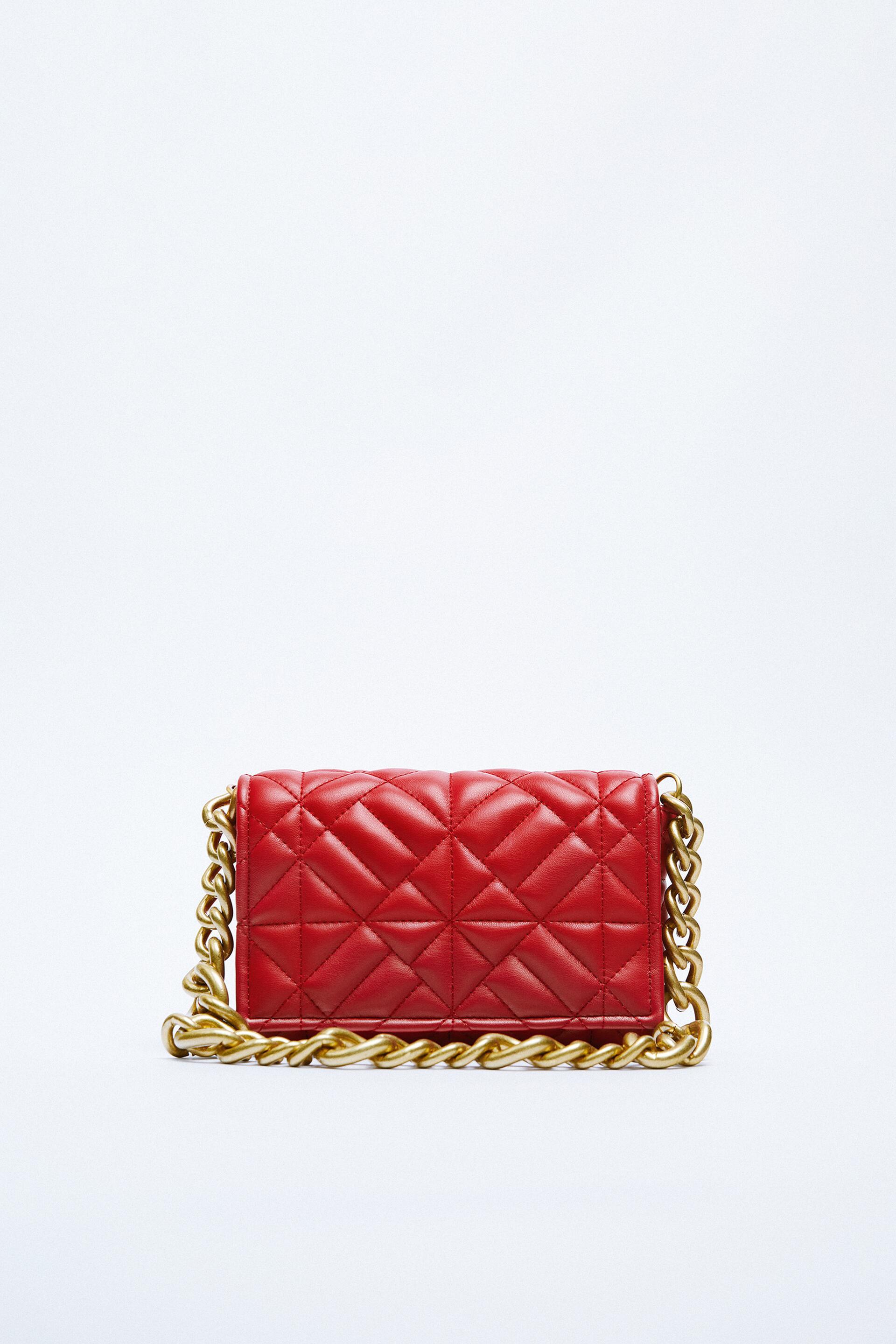 QUILTED CHAIN STRAP SHOULDER BAG Red ZARA Canada