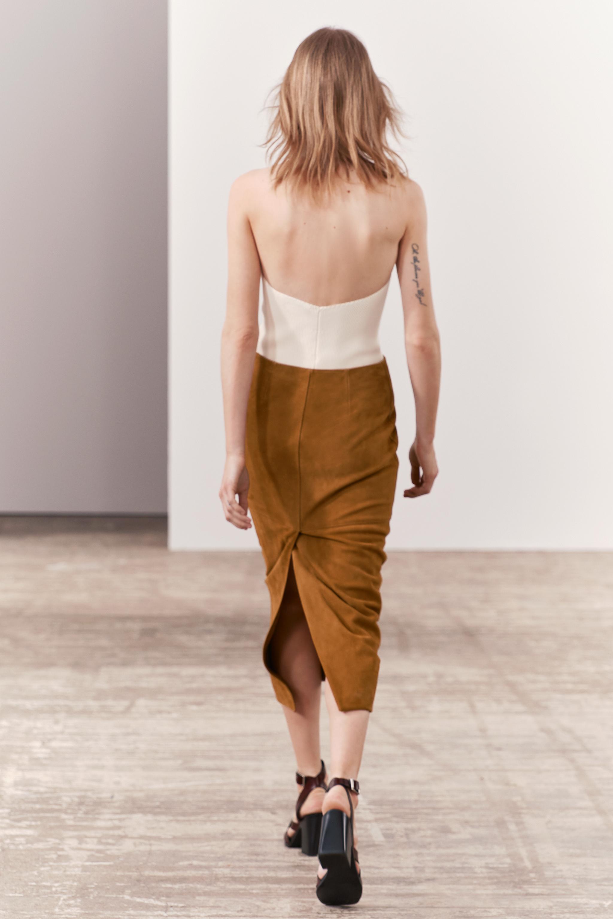 Brown leather pencil skirt cheap zara