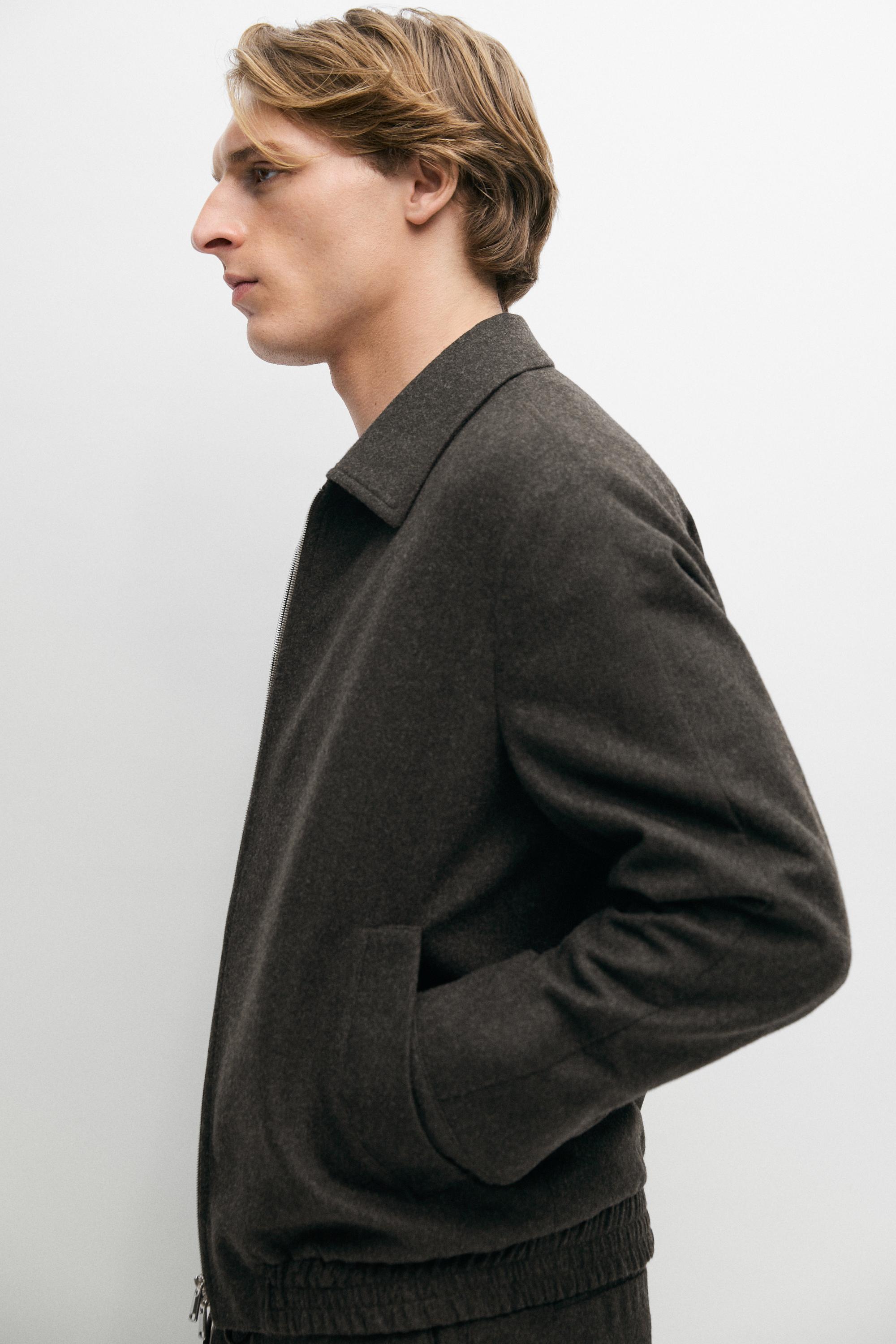 Wool-blend flannel bomber, total look