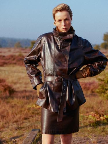 Zara Nappa leather jacket with belt - Brown