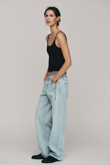 Zara POLYAMIDE SPAGHETTI STRAP TANK TOP - Black
