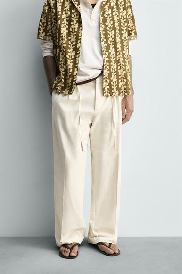 PANTALÓN PLIEGUES ALGODÓN - LINO - Crudo de Zara