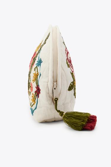FLORAL EMBROIDERED QUILTED TOILETRY BAG - Ecru by Zara - Image 3