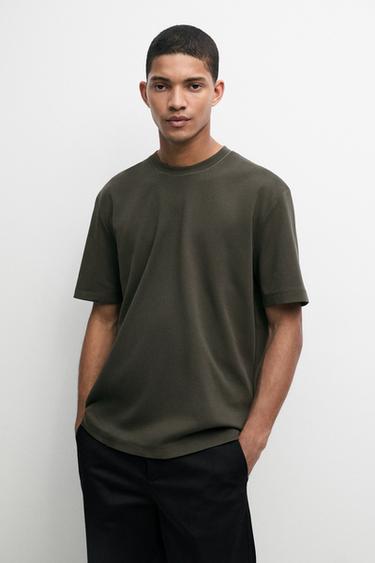 Contrast neck short sleeve T-shirt — Dark khaki 2