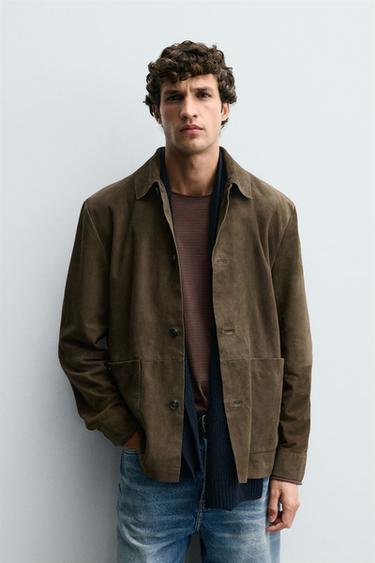 КУРТКА-РУБАШКА ИЗ ЗАМШИ — ОЛИВКОВЫЙ от Zara