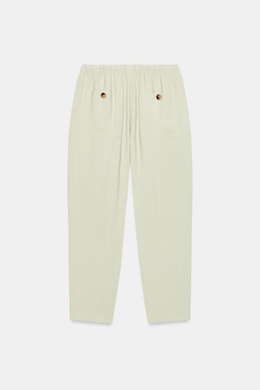 CARROT FIT TROUSERS WITH ELASTIC WAIST - Sea green by Zara - Image 7