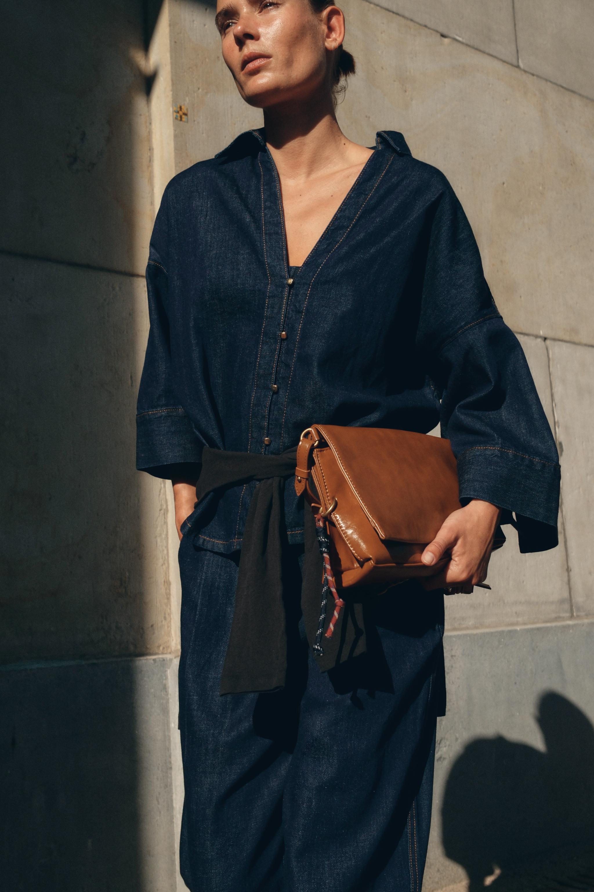WIDE LEG FAUX DENIM PANTS