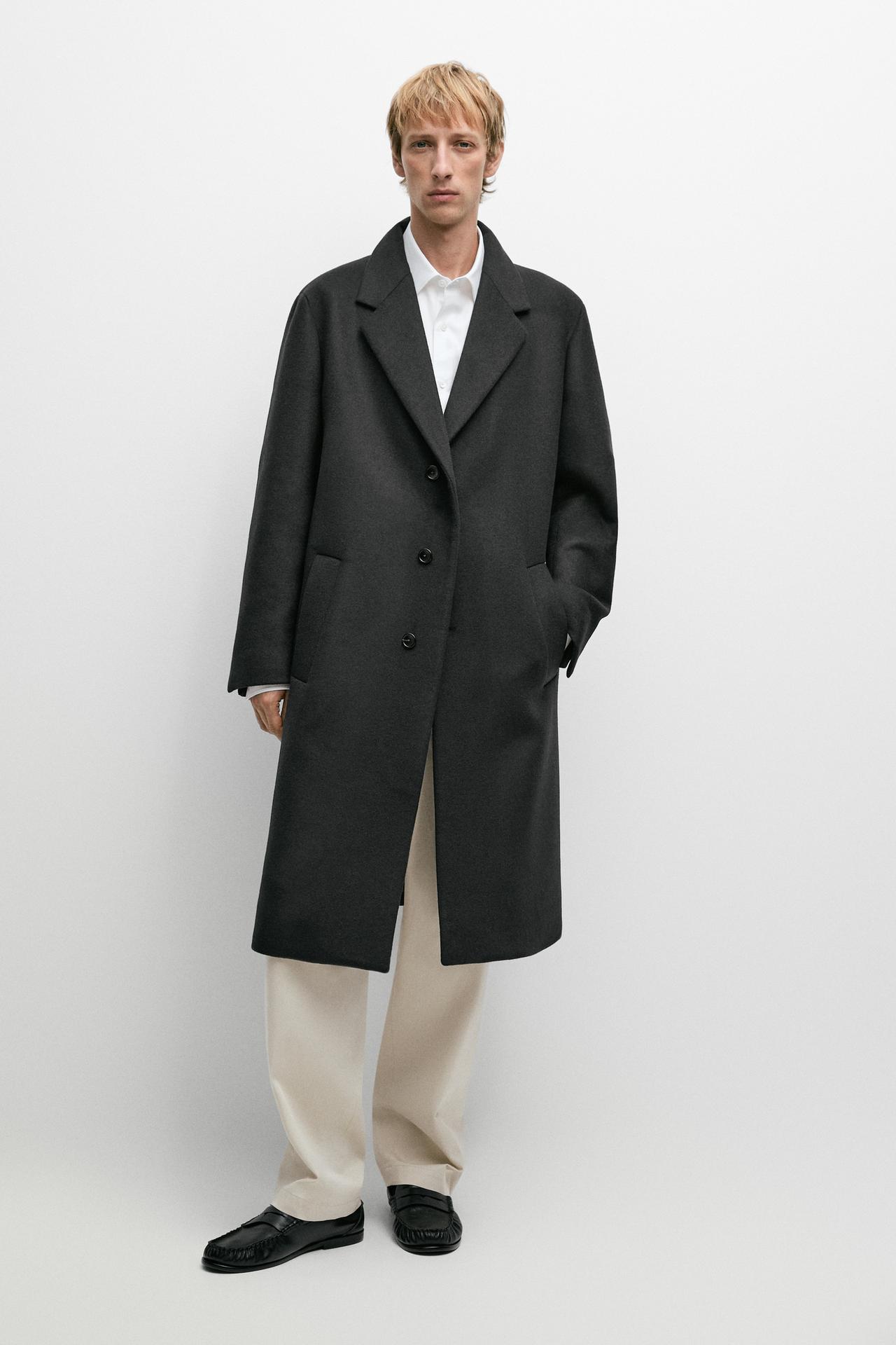 100% wool coat with lapel collar — Anthracite Gray