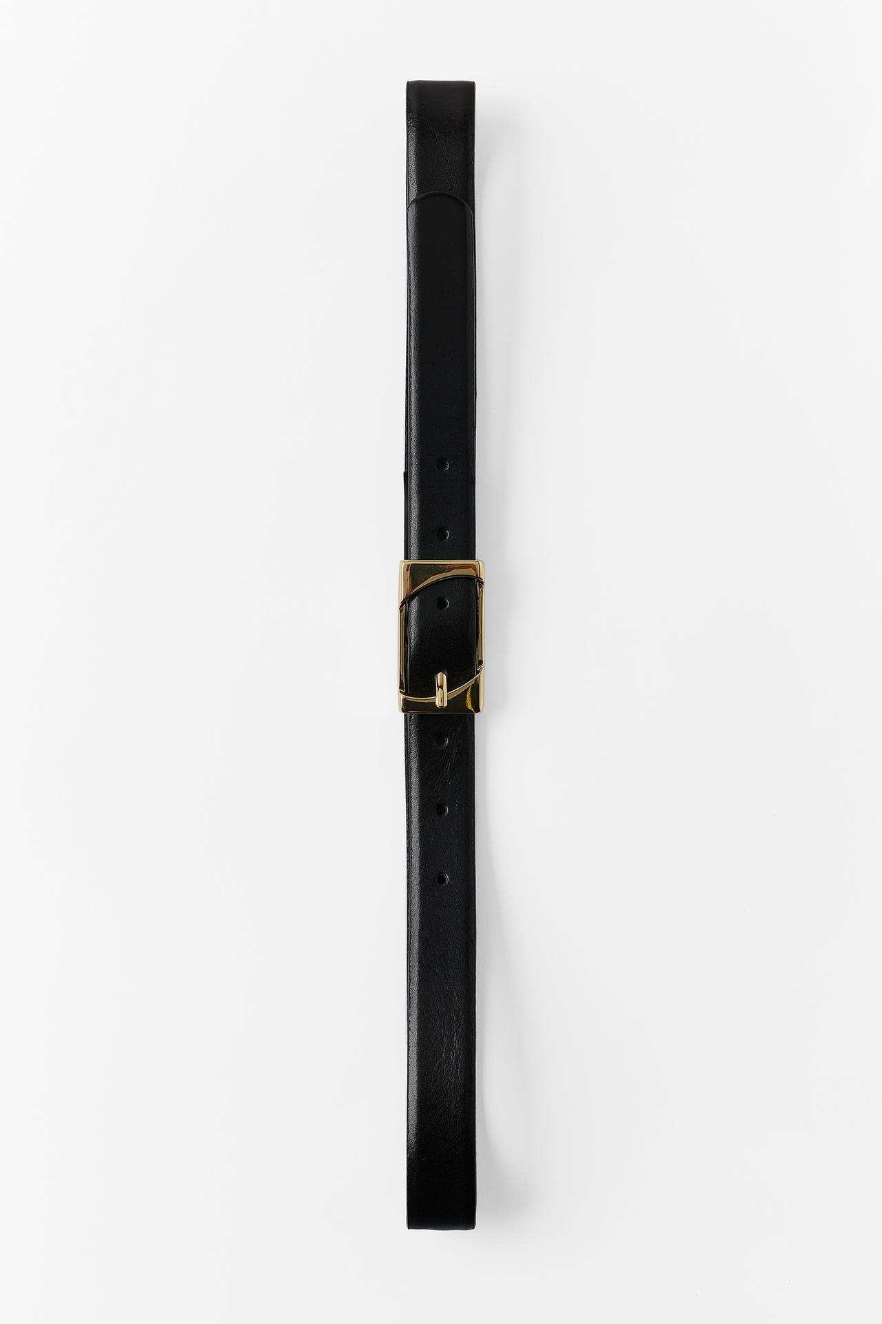 100% LEATHER RECTANGULAR BUCKLE BELT — Black