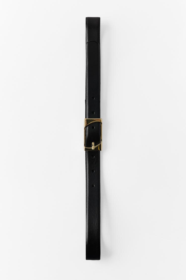 100% LEATHER RECTANGULAR BUCKLE BELT — Black