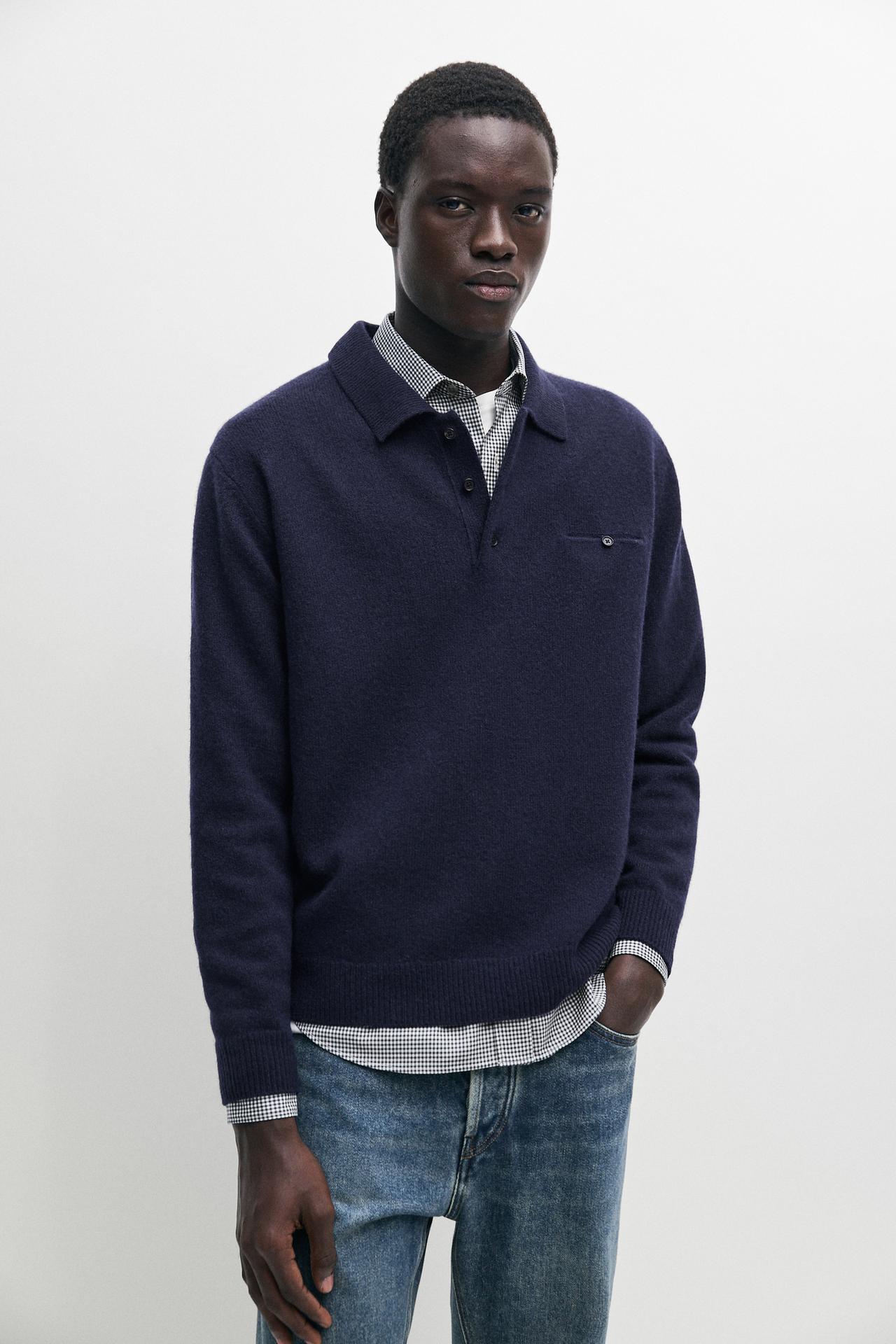 100% wool knit polo collar sweater — 452