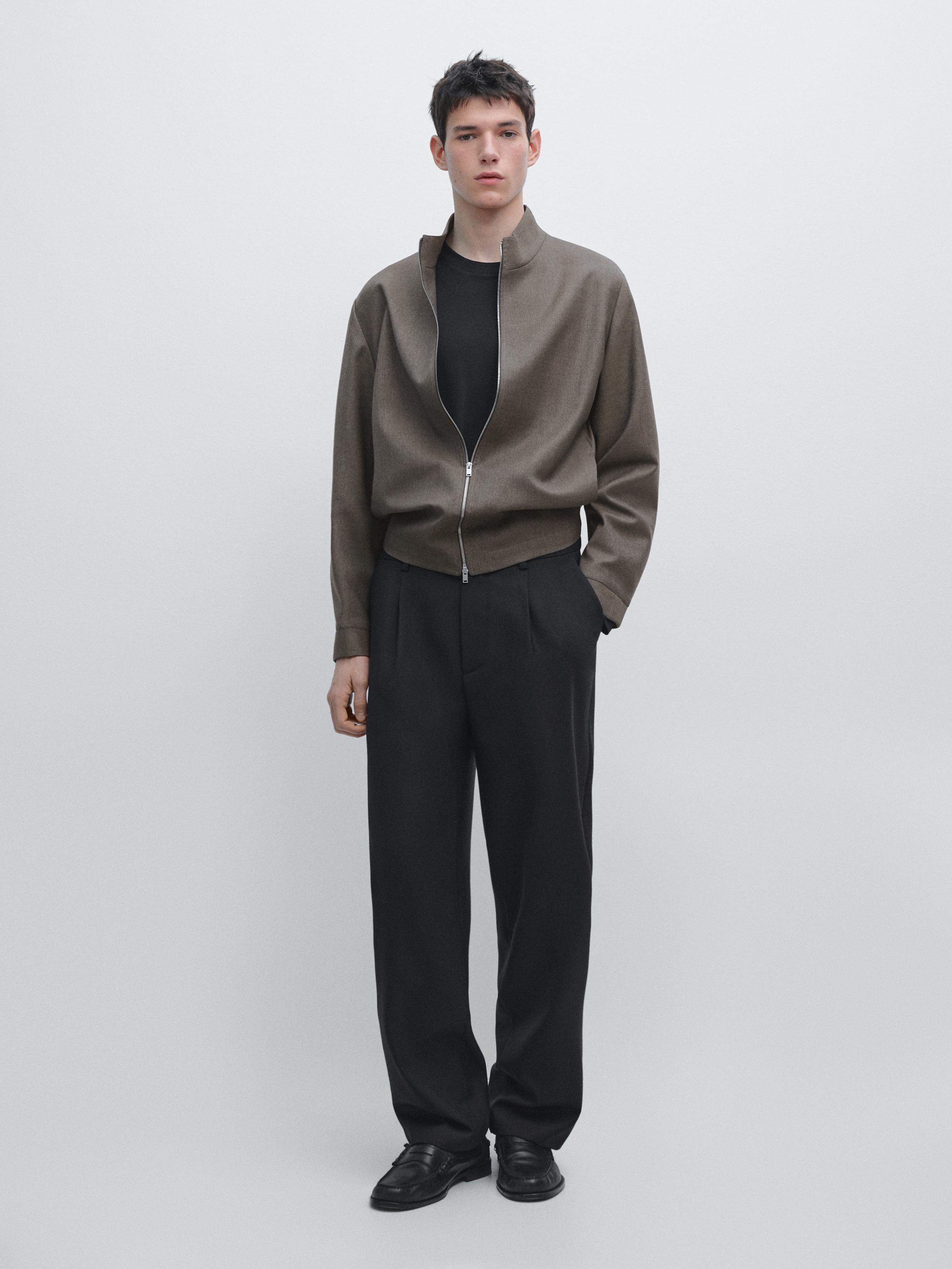 Pantalon relaxed fit à pinces en laine mélangée