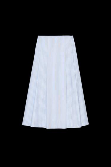 Zara PLEATED STRIPED MIDI SKIRT - Blue / White - Image 0