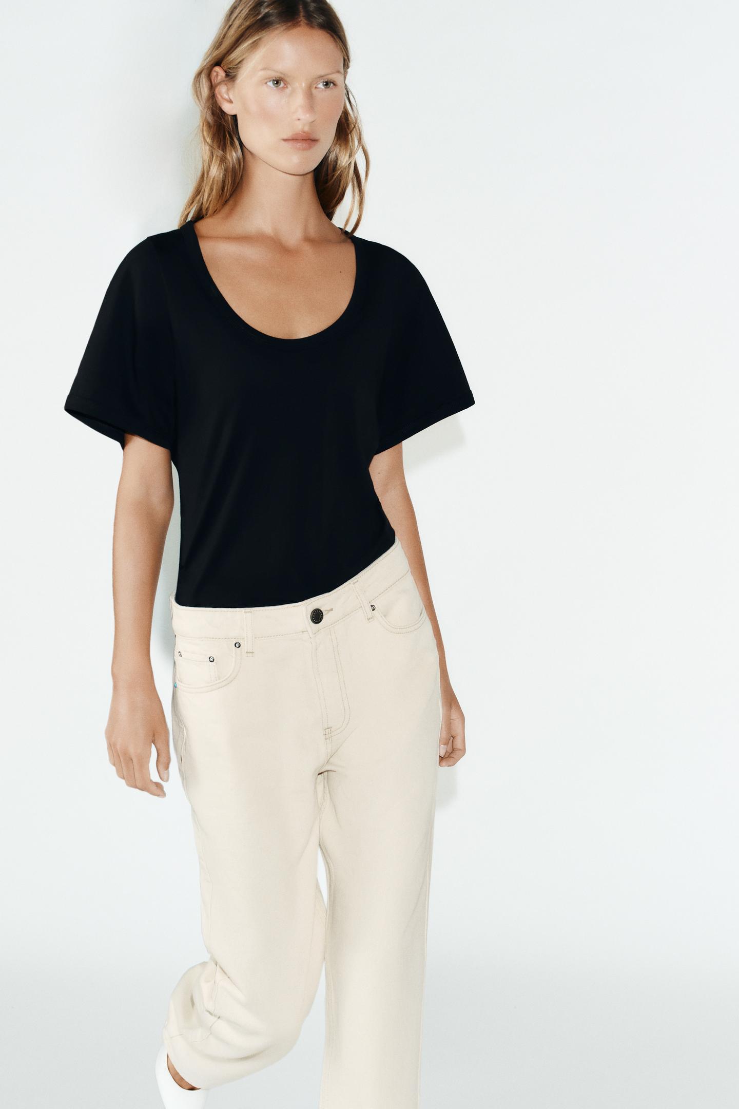 Женская футболка Zara Round Neck, цвет: Чёрный — фото 3