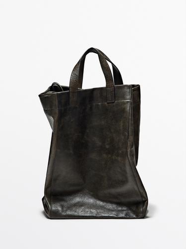 Bolso tote piel napa craquelada - Negro de Zara