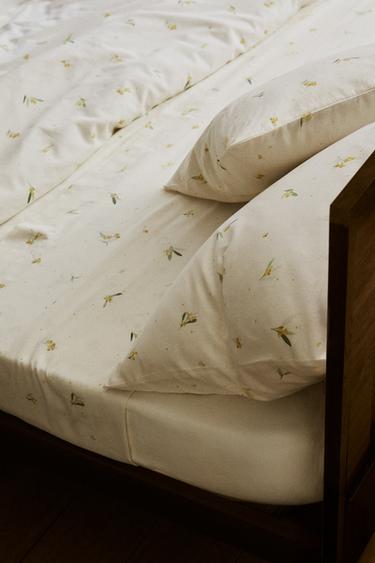 MIMOSA PRINT LINEN AND COTTON FLAT SHEET - Oyster-white by Zara - Image 4
