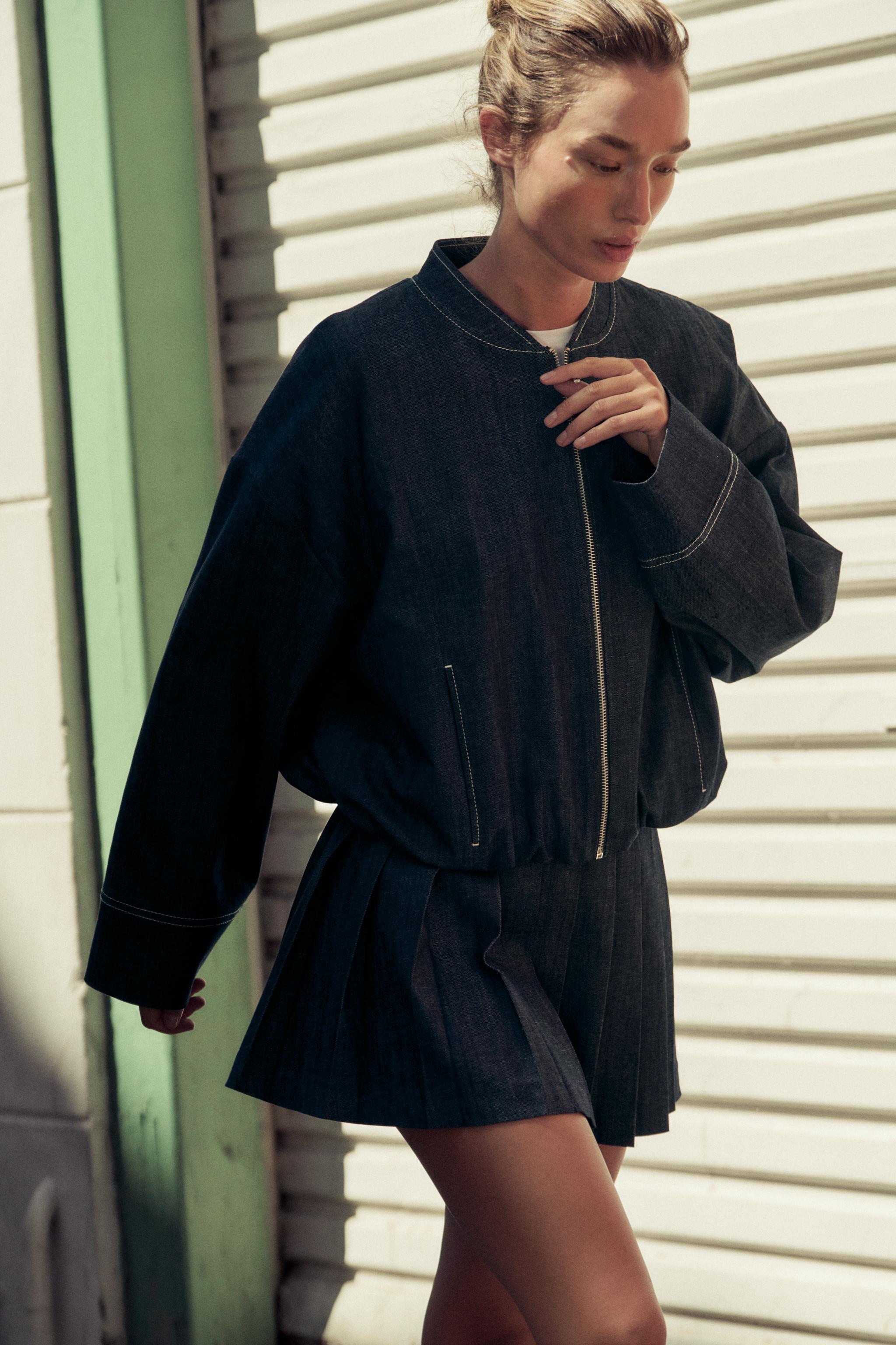 Z1975 DENIM GLOBO BOMBER JACKET - Blue | ZARA Singapore
