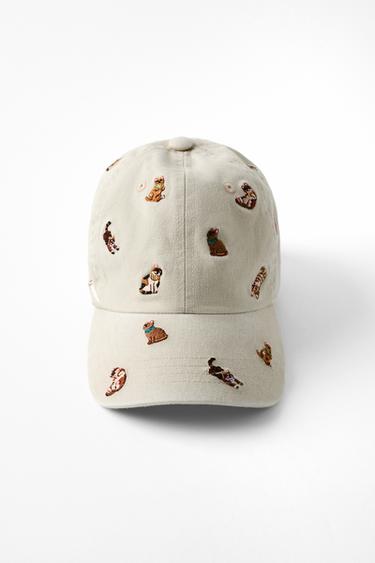 CAT EMBROIDERY TWILL CAP — Stone 1
