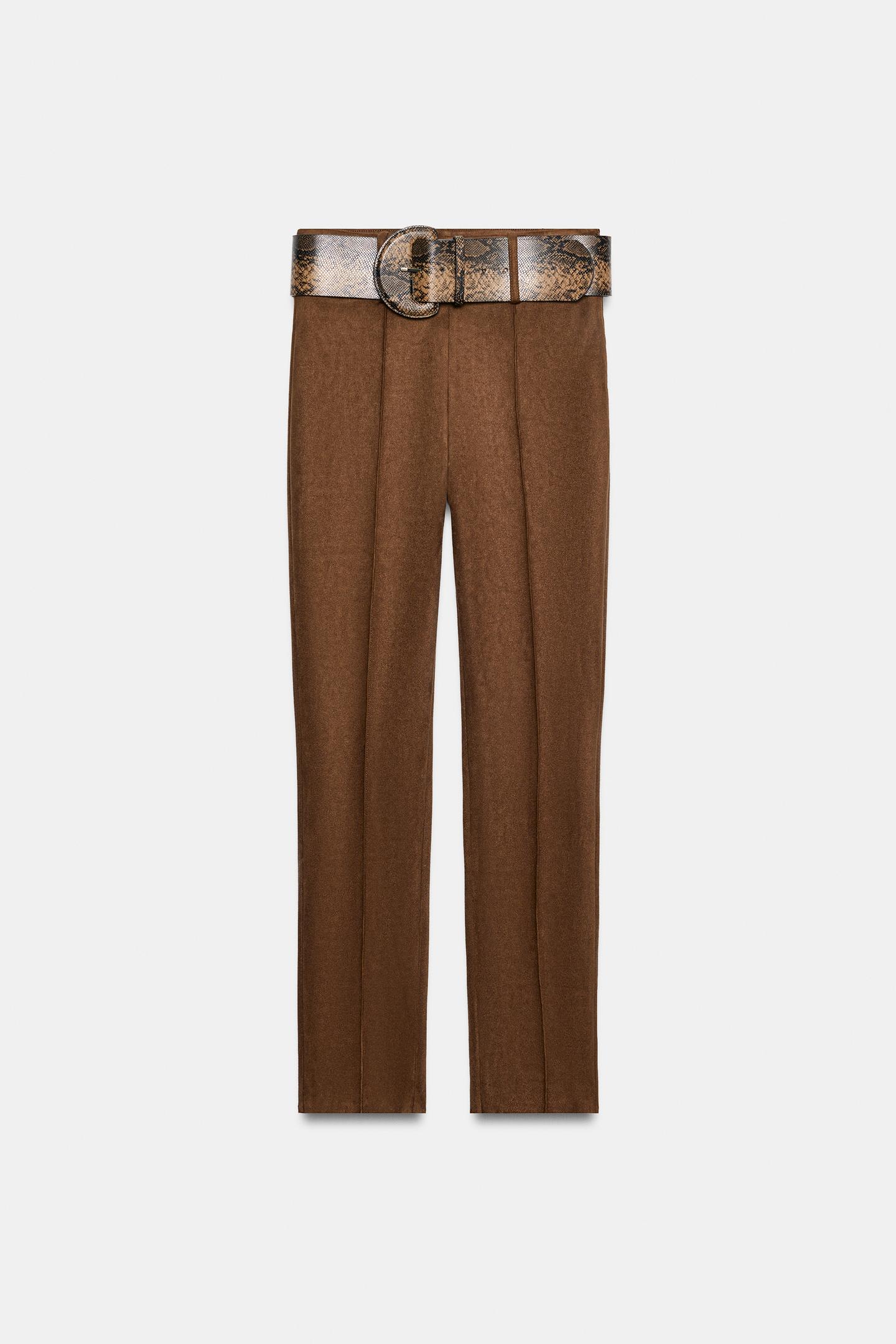 Женские леггинсы Zara Suede-Effect Belted, цвет: Верблюжий — фото 6