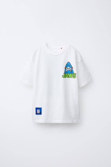 JAWS MOVIE © 50TH ANNIVERSARY T-SHIRT - White by Zara - Image 0