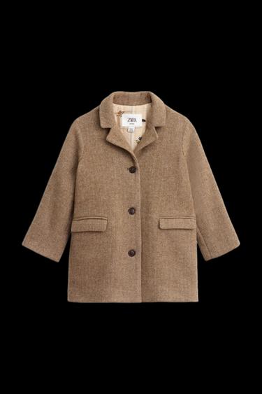 HERRINGBONE WOOL BLEND COAT LIMITED EDITION - Dark camel by Zara