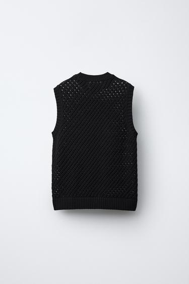 CUTWORK VEST - Black by Zara - Image 1