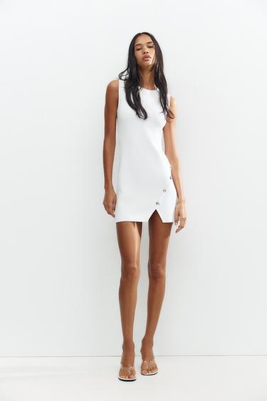 SHORT KNIT BUTTON DRESS - White by Zara - Image 0
