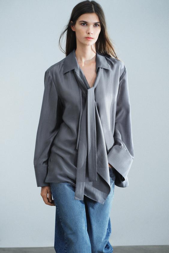 CHEMISE FLUIDE NŒUD ZW COLLECTION - Gris foncé de Zara - Image 5