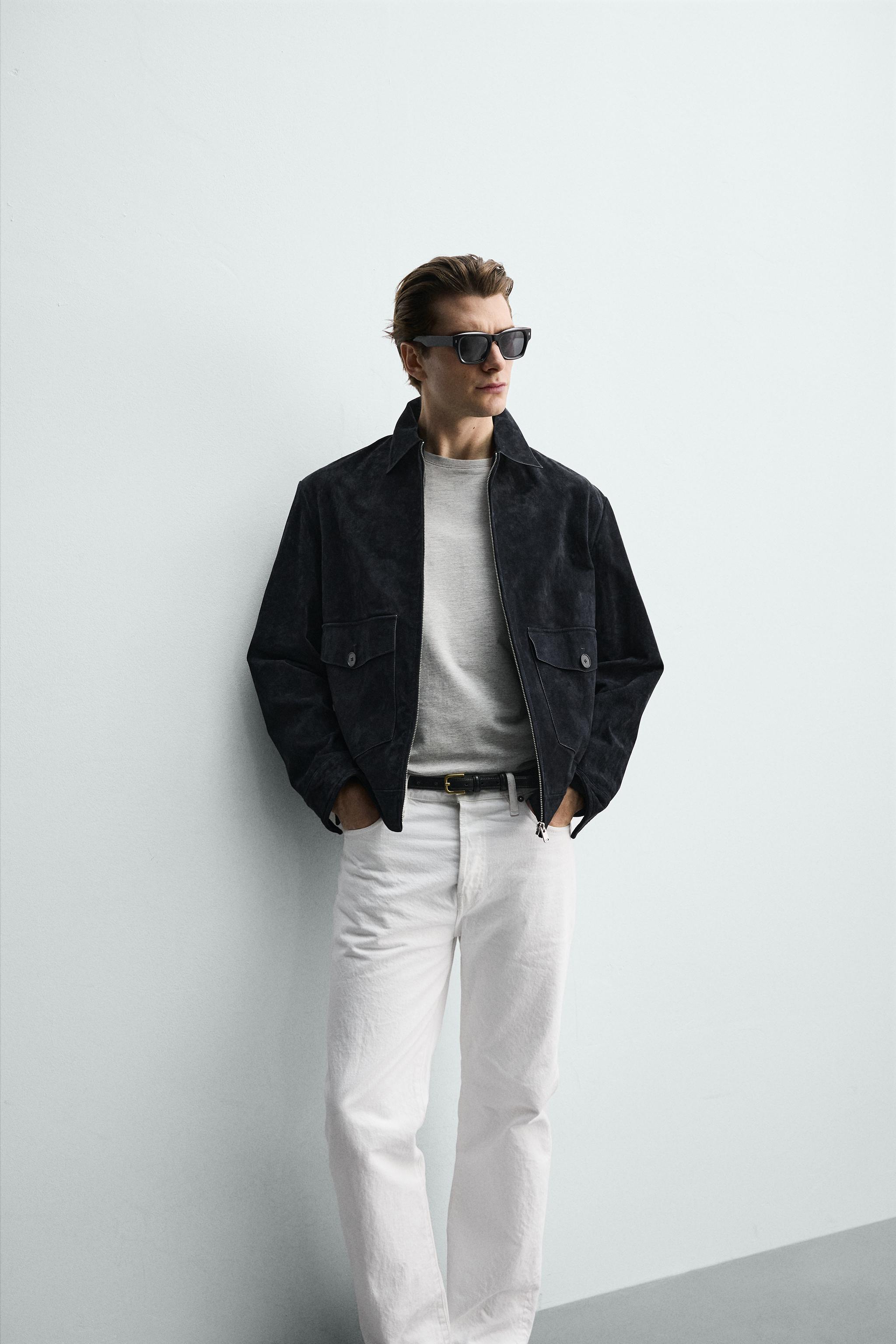 BLOUSON EN CUIR DAIM REGULAR FIT