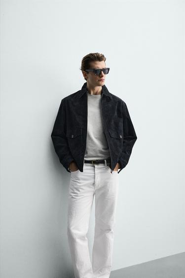 REGULAR FIT SUEDE LEATHER JACKET - Navy blue by Zara - Image 6