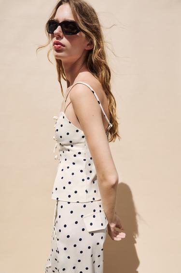 TOP PEPLUM LUNARES - Azul / Blanco de Zara