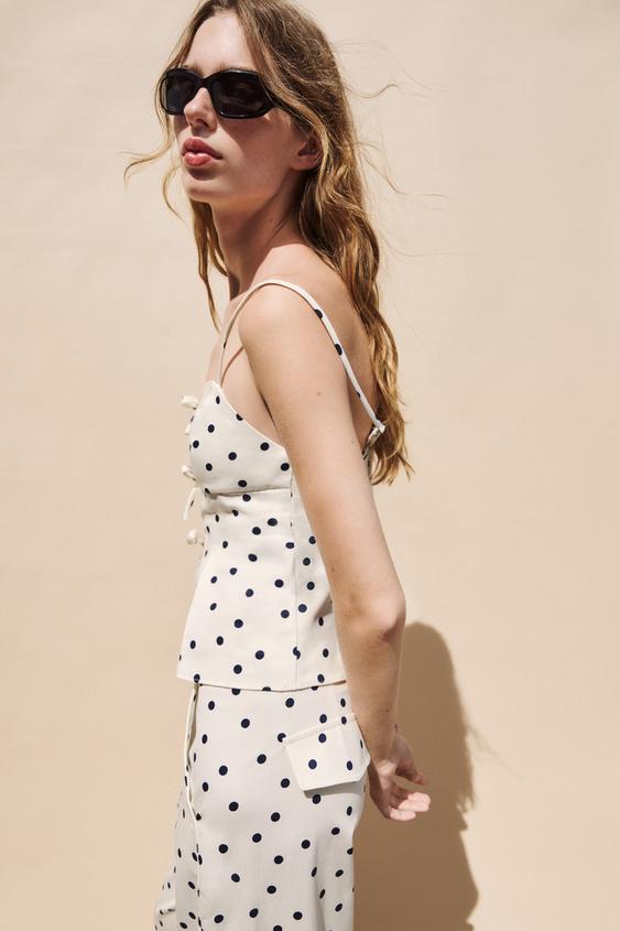 TOP PEPLUM LUNARES - Azul / Blanco de Zara - Imagen 0