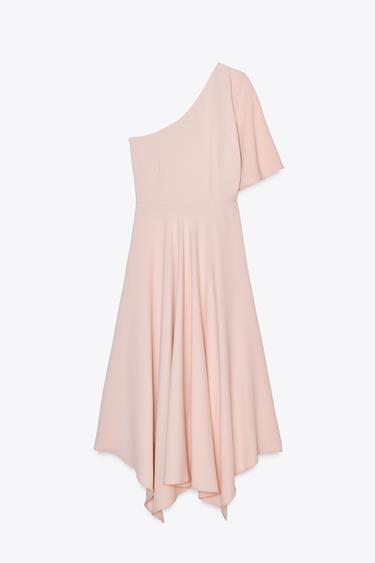 ROBE CRÊPE ASYMÉTRIQUE - Rose poudré de Zara - Image 5