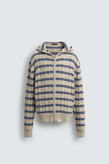 Zara TEXTURED WOVEN HOODIE CARDIGAN - Beige