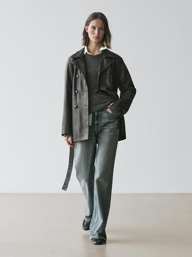 Veste avec ceinture en cuir nappa - Noir de Zara - Image 0