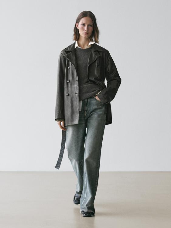 Nappa leather jacket with belt detail