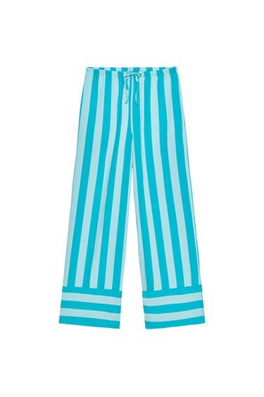 STRIPED WIDE-LEG TROUSERS - Turquoise by Zara