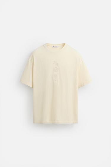 CONTRAST EMBROIDERY T-SHIRT - Ecru by Zara - Image 7