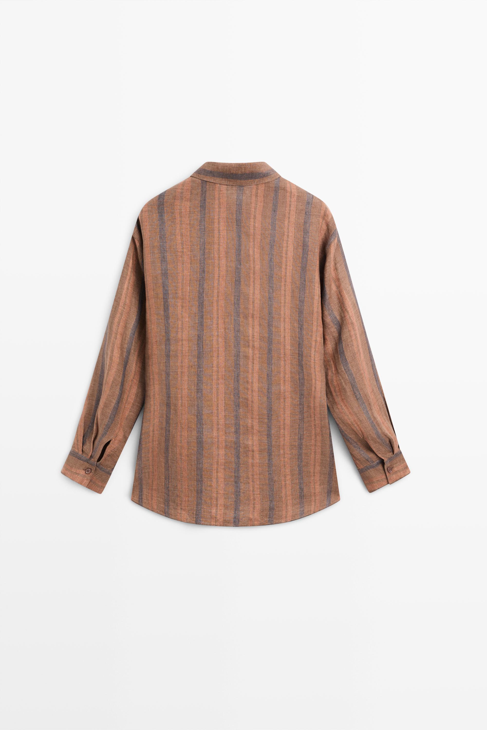 100% linen striped crossover shirt